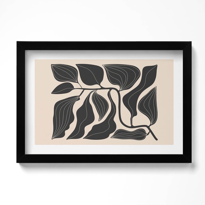 Tablou Inramat, Wallfluent, Ilustratie minimalista a frunzelor plantelor, Rama negru, 30x20 cm, 010330010100200280882
