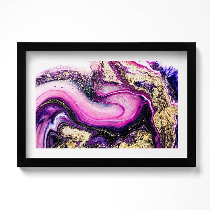Tablou Inramat, Wallfluent, Abstractie de marmura cu aur, Rama negru, 30x20 cm, 010330010100200280190