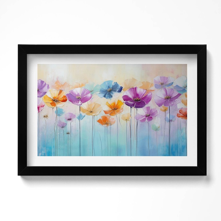 Tablou Inramat, Wallfluent, Flori colorate pictate, Rama negru, 30x20 cm, 010330010100200281017