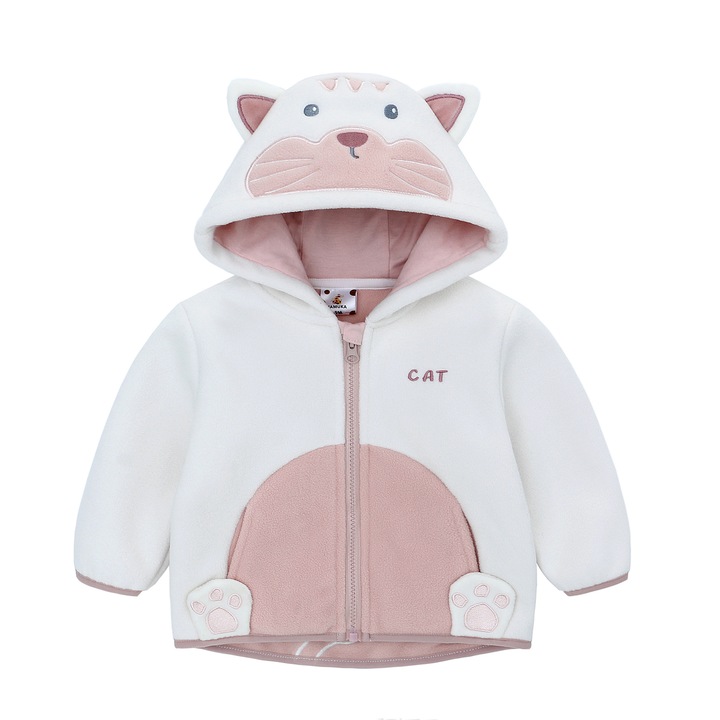 Jacheta copii Pisicuta, Famuka, Fleece, Alb/Roz, Alb/Roz