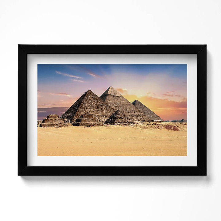 Tablou Inramat, Wallfluent, Piramide egiptene in desert, Rama negru, 30x20 cm, 010330010100200280515