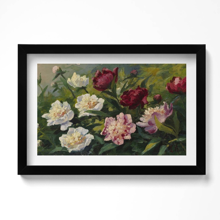 Tablou Inramat, Wallfluent, Flori frumoase pictate, Rama negru, 30x20 cm, 010330010100200280521