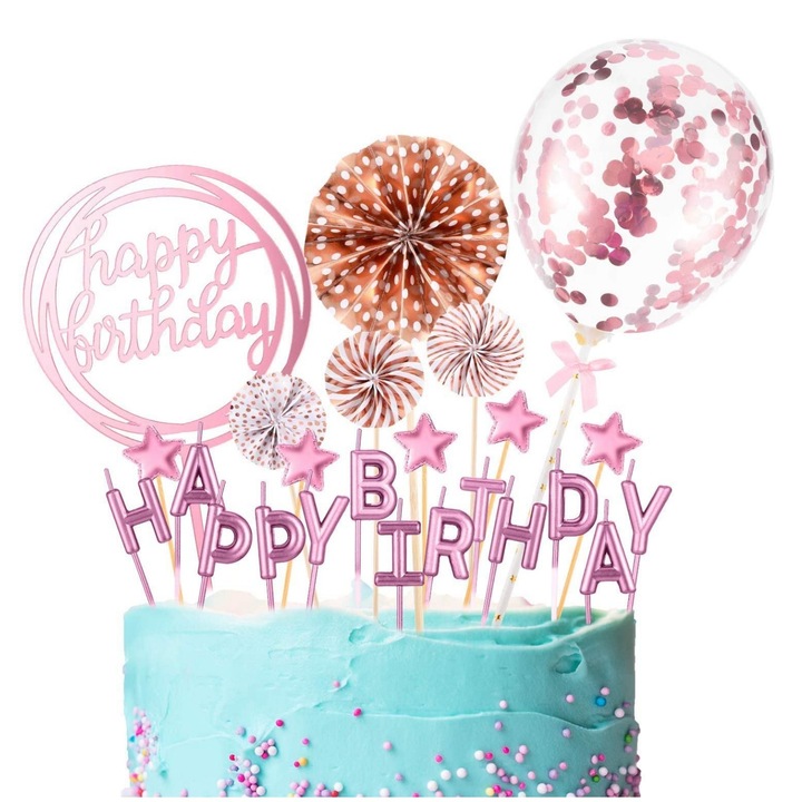 Set decorare tort "La multi ani", Tyrael-SEA, roz