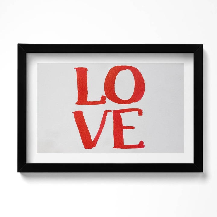 Tablou Inramat, Wallfluent, Inscriptie LOVE graffiti rosu, Rama negru, 30x20 cm, 010330010100200281236