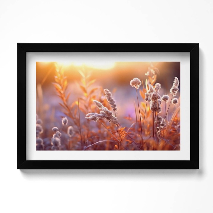 Tablou Inramat, Wallfluent, Boho iarba la rasarit, Rama negru, 30x20 cm, 010330010100200281014