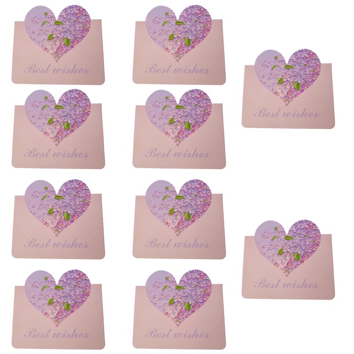 Set 10 felicitari in forma de inima, Enforose, design unic, multicolor, 8.6x9.8cm