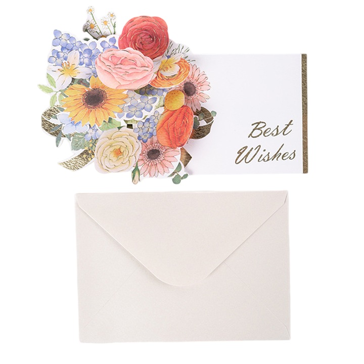 Felicitare 3D cu flori pop-up multicolor, 15x20cm