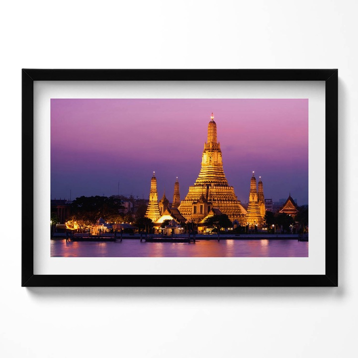 Tablou Inramat, Wallfluent, Templul din Bangkok Thailanda, Rama negru, 60x40 cm,010330010110200280384