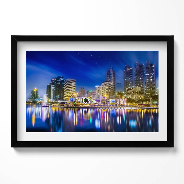 Tablou Inramat, Wallfluent, Un oras plin de culori, Rama negru, 60x40 cm,010330010110200280152