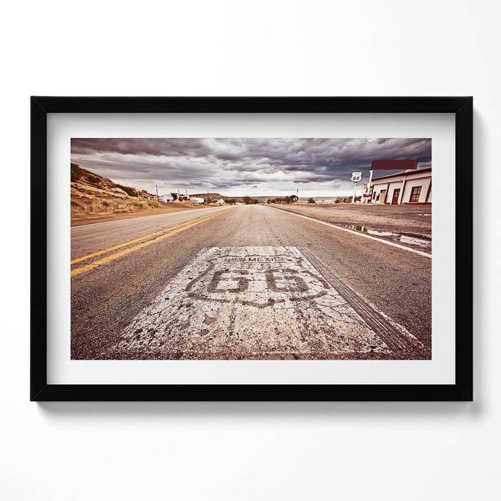 Tablou Inramat, Wallfluent, Route 66 drum de stat american, Rama negru, 60x40 cm,010330010110200280147