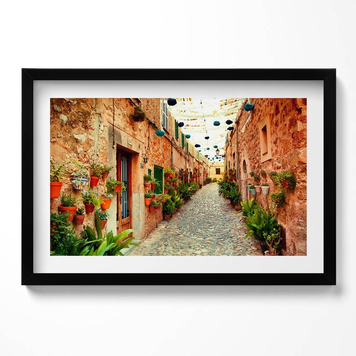 Tablou Inramat, Wallfluent, Strada din satul Valldemossa, Rama negru, 60x40 cm,010330010110200280362