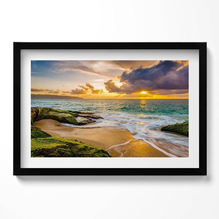 Tablou Inramat, Wallfluent, Malul plajei la apus, Rama negru, 60x40 cm,010330010110200279908