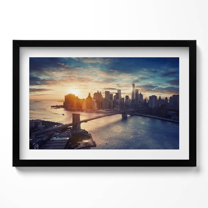 Tablou Inramat, Wallfluent, New York Manhattan si apus, Rama negru, 60x40 cm,010330010110200280184