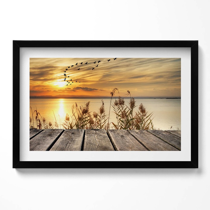 Tablou Inramat, Wallfluent, Pier la apus, Rama negru, 60x40 cm,010330010110200279901