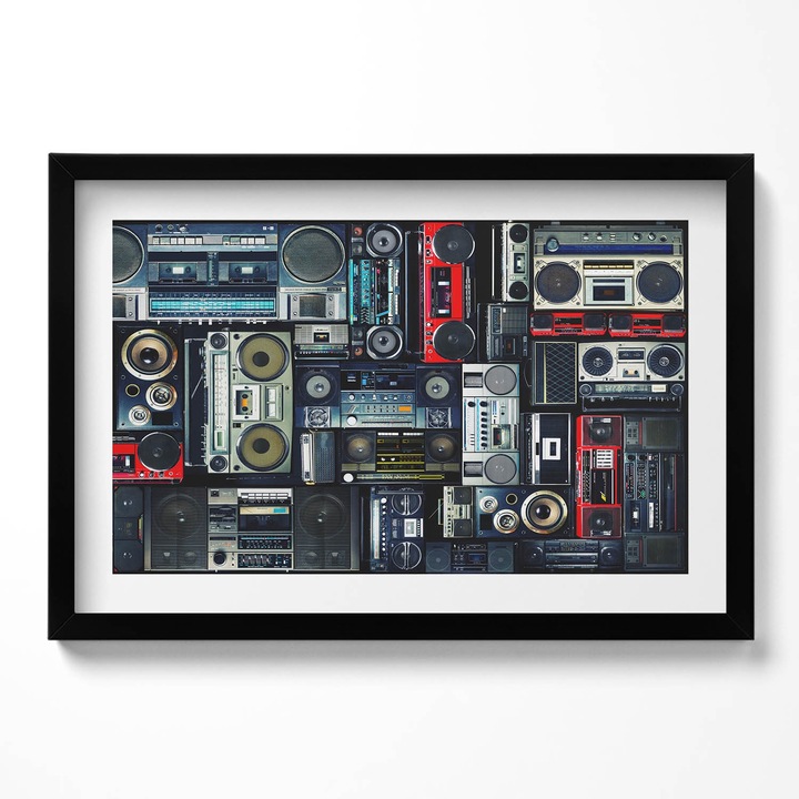 Tablou Inramat, Wallfluent, Muzica - Boombox vintage, Rama negru, 60x40 cm,010330010110200280073