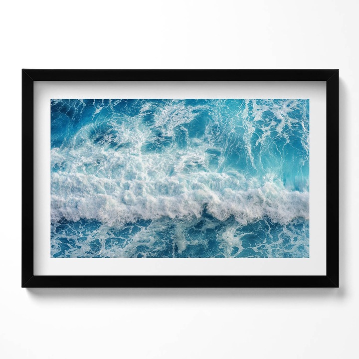 Tablou Inramat, Wallfluent, Vedere aeriana a valului oceanului, Rama negru, 60x40 cm,010330010110200280107