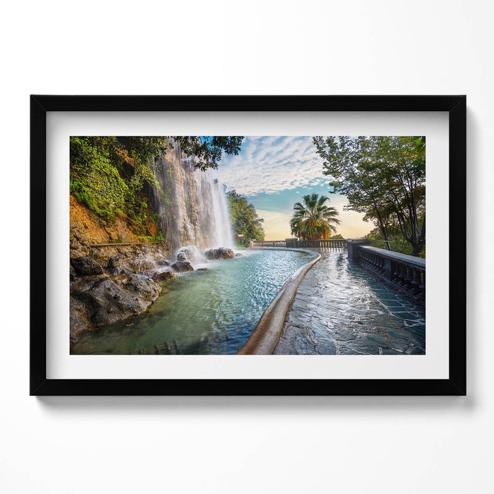 Tablou Inramat, Wallfluent, Cascada in Parc de la Colline du Chateau, Rama negru, 60x40 cm,010330010110200280366