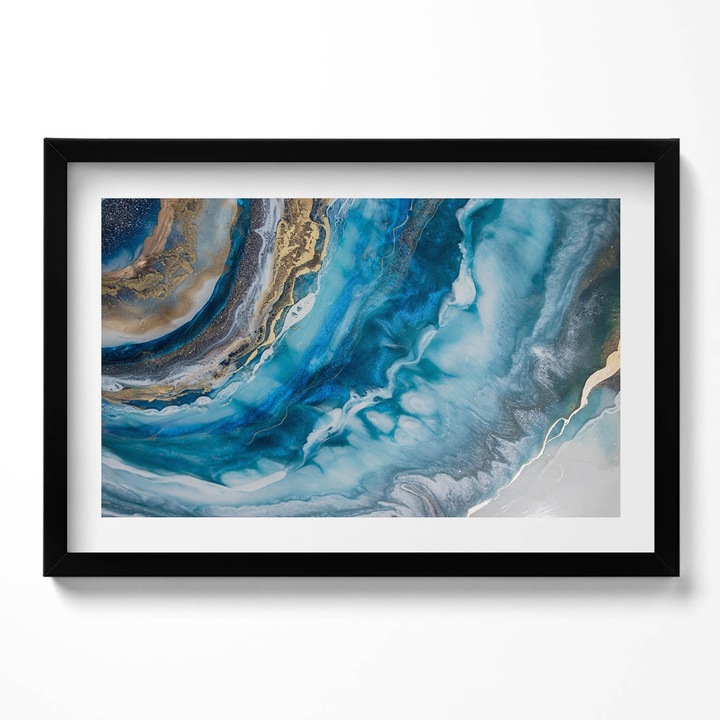 Tablou Inramat, Wallfluent, Abstractie de marmura albastra, Rama negru, 60x40 cm,010330010110200280672