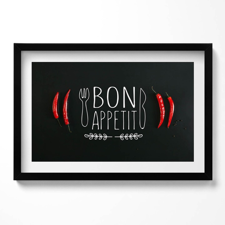 Tablou Inramat, Wallfluent, Inscriptie pofta buna, Rama negru, 60x40 cm,010330010110200280008