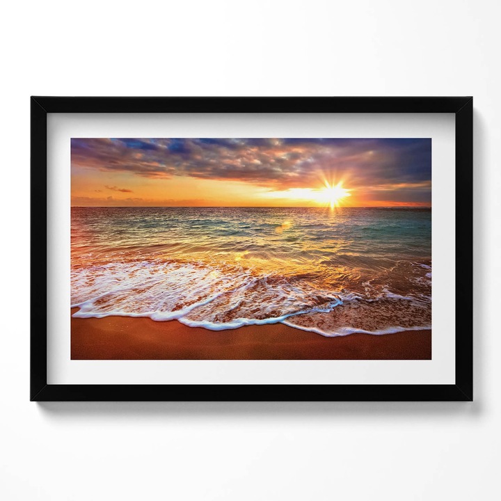 Tablou Inramat, Wallfluent, Valurile marii la apus, Rama negru, 60x40 cm,010330010110200279980