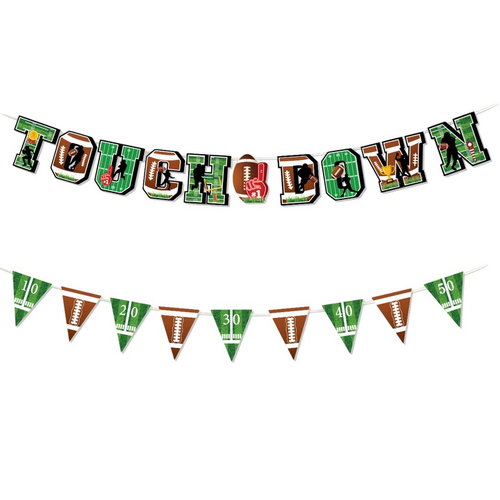 Steag de petrecere rugby, Enforose, verde, 300 cm, set decorativ