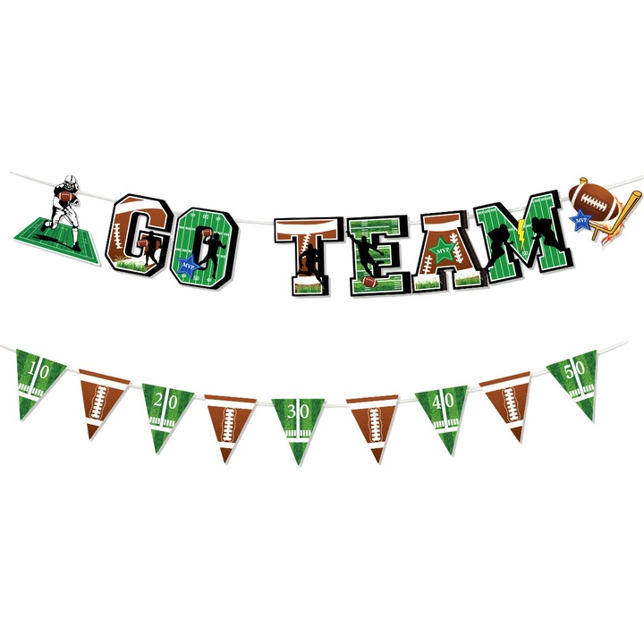 Steag de petrecere rugby, Enforose, verde, 300 cm, set decorativ