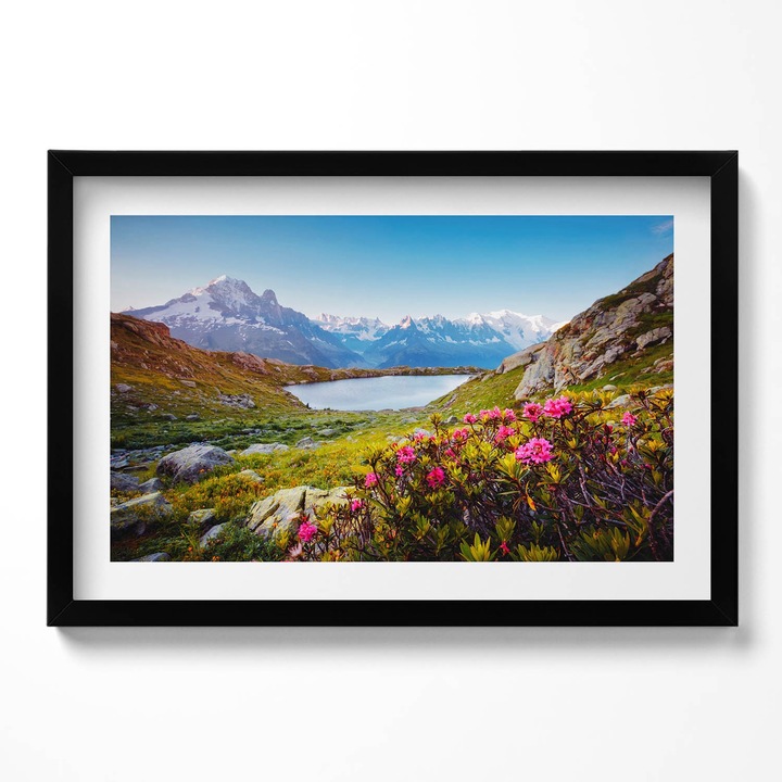 Tablou Inramat, Wallfluent, Ghetarul Mont Blanc Chamonix, Rama negru, 60x40 cm,010330010110200280373