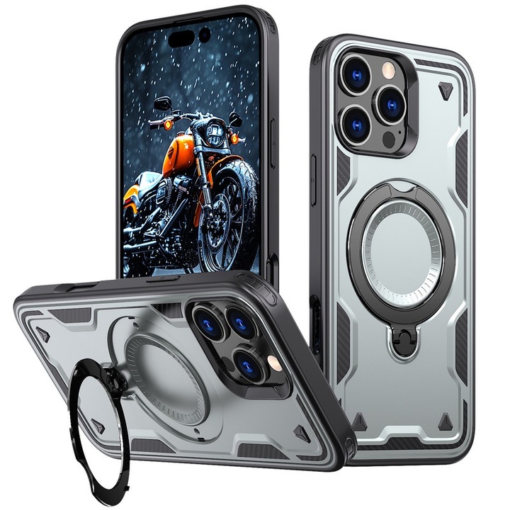 Védőtok, YSBER, iPhone 16 Pro telefontokkal kompatibilis, ütés elleni védelem, ütésálló, gyűrűtartó, TPU, szürke