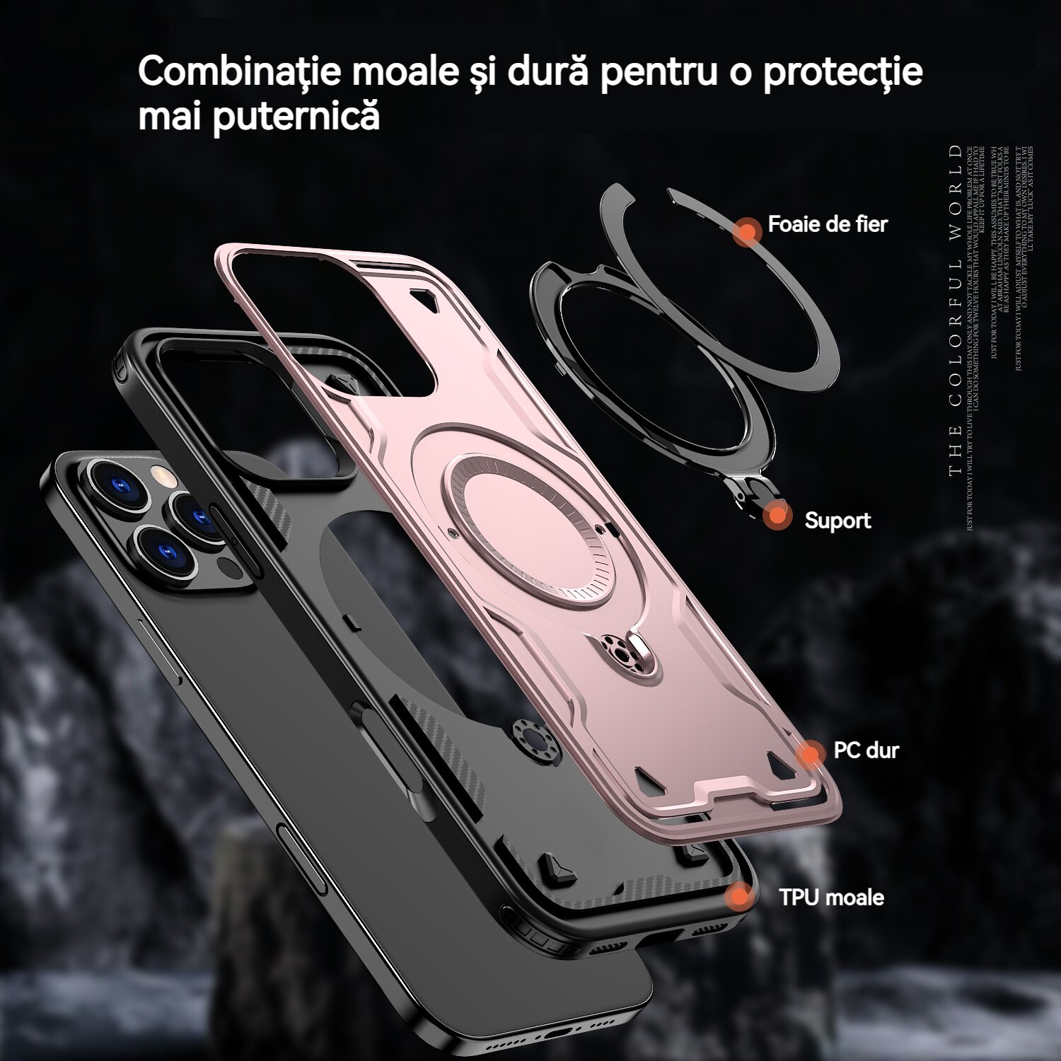 Husa de protectie, YSBER, Compatibila iPhone 16 Pro Husa telefon, protectie anti-soc, Rezistent la socuri, Suport inel, TPU, Auriu rose