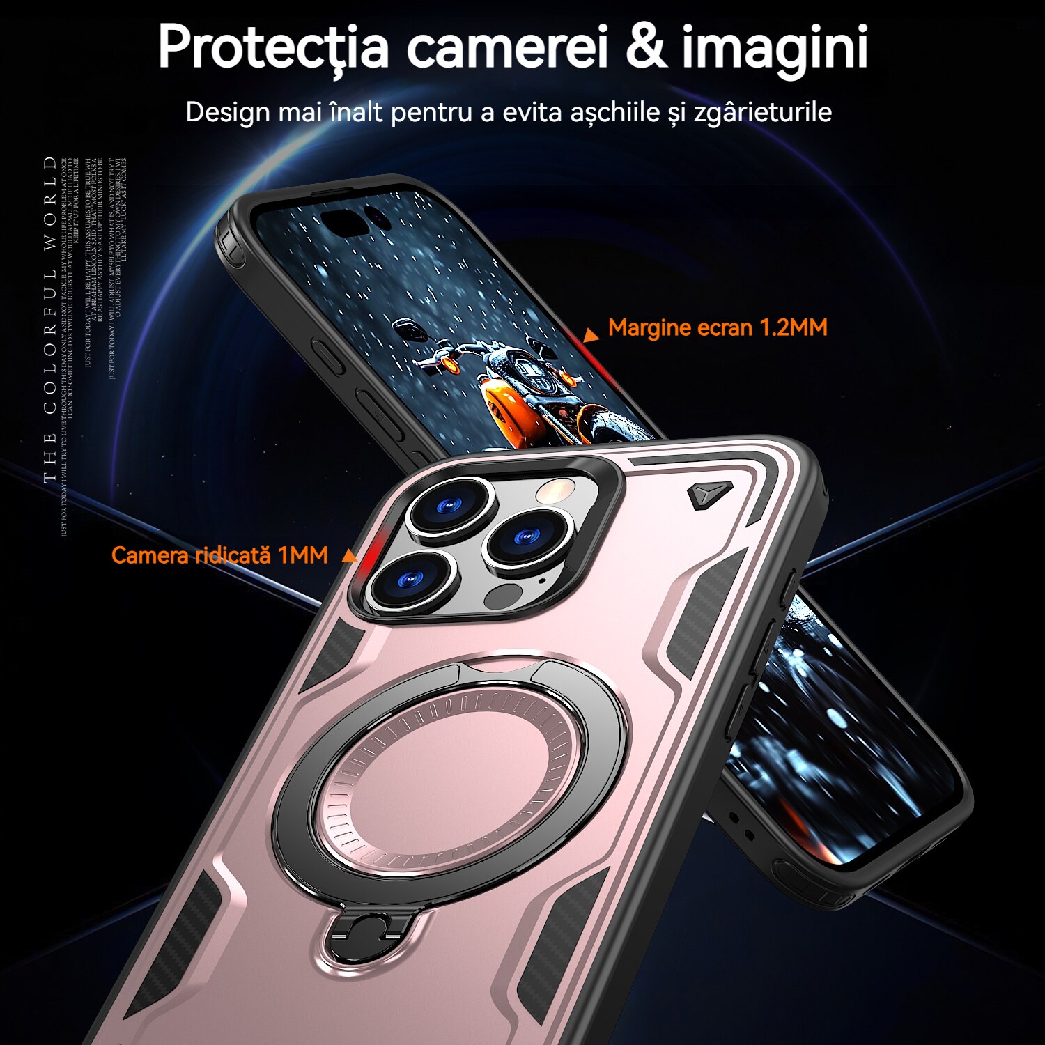 Husa de protectie, YSBER, Compatibila iPhone 16 Pro Husa telefon, protectie anti-soc, Rezistent la socuri, Suport inel, TPU, Auriu rose