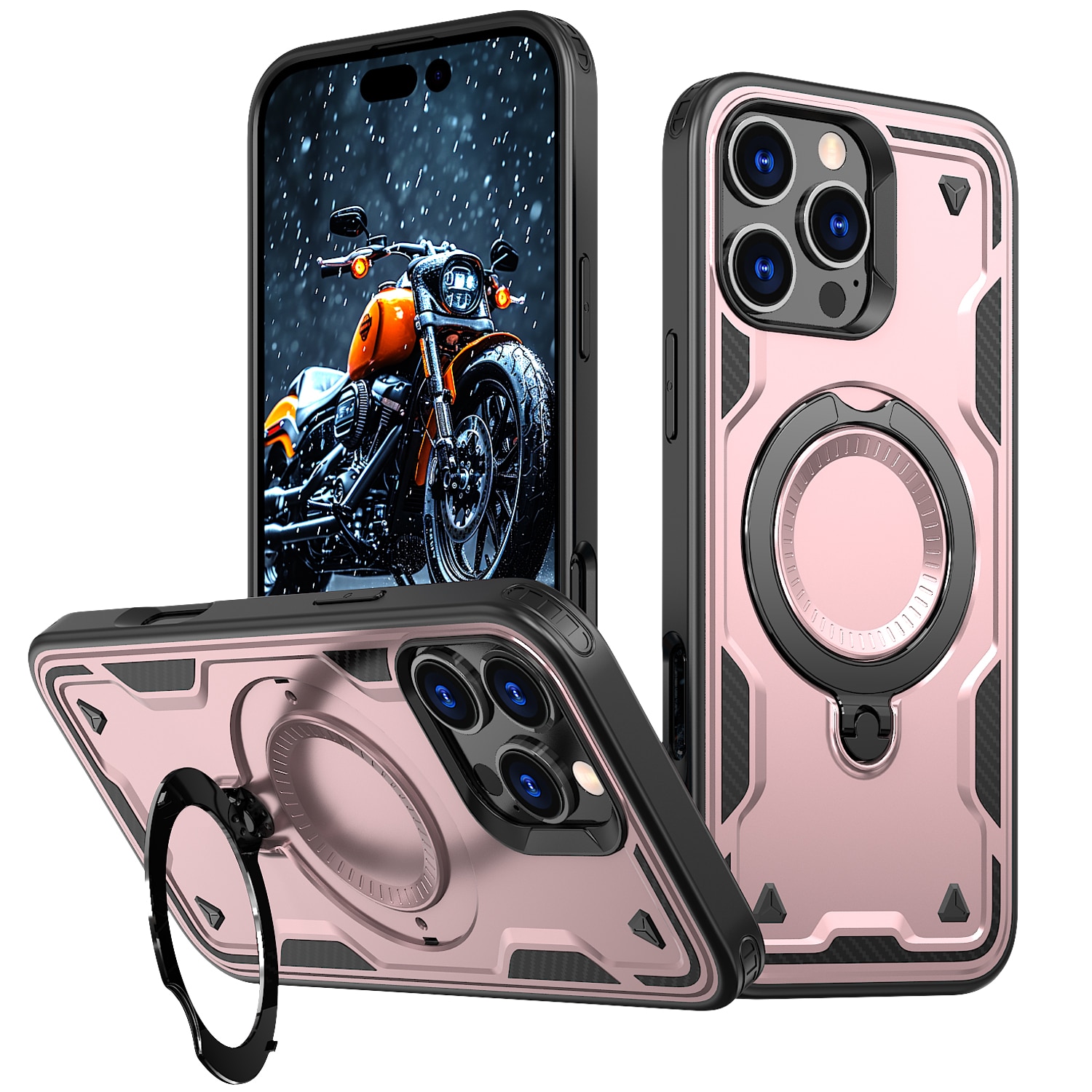 Husa de protectie, YSBER, Compatibila iPhone 16 Pro Husa telefon, protectie anti-soc, Rezistent la socuri, Suport inel, TPU, Auriu rose