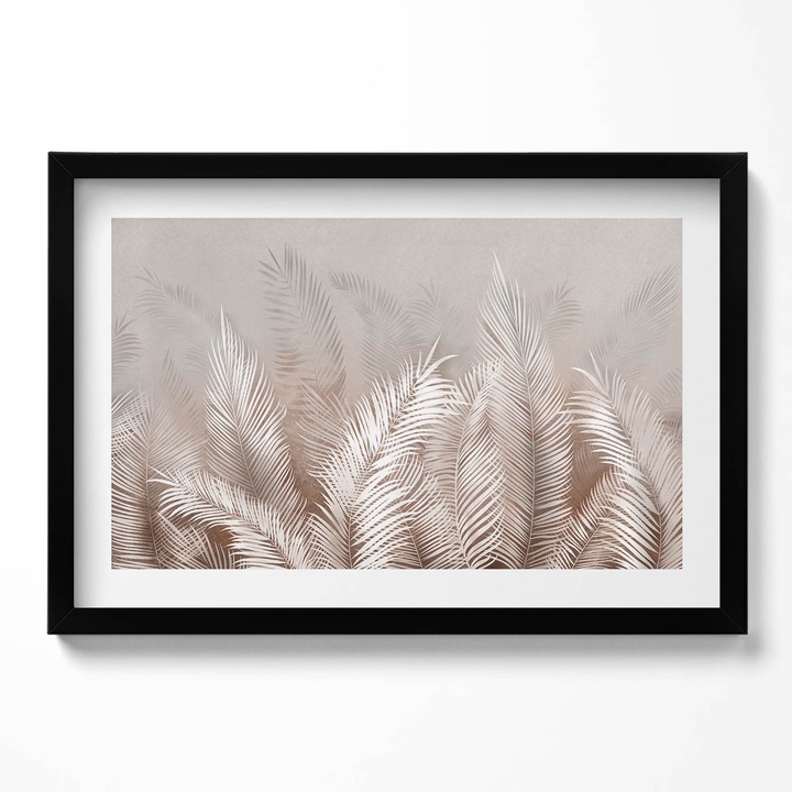 Tablou Inramat, Wallfluent, Frunze de vegetatie Boho, Rama negru, 60x40 cm,010330010110200280419