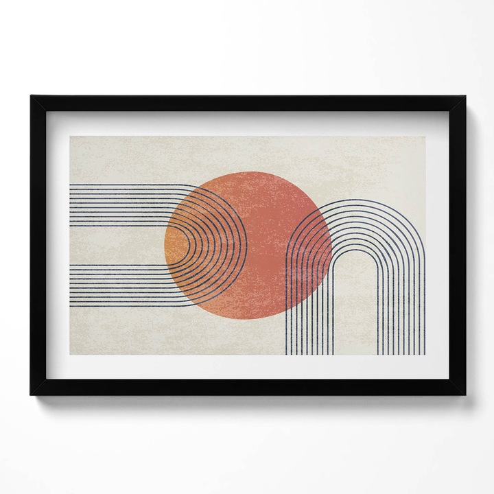 Tablou Inramat, Wallfluent, Linii si cerc de arta moderna, Rama negru, 60x40 cm,010330010110200280884