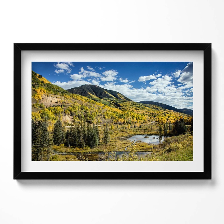 Tablou Inramat, Wallfluent, Peisaj cu vegetatie montana, Rama negru, 60x40 cm,010330010110200280497