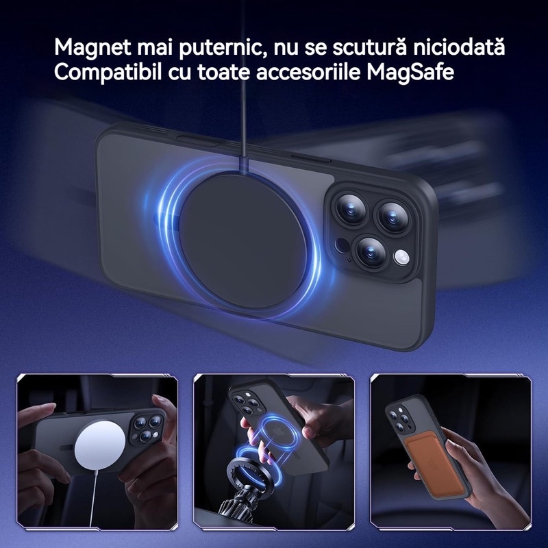 Husa de Protectie, Compatibila Apple iPhone 16 Pro Max, protectie camera, Rezistent la socuri, MagSafe, Negru