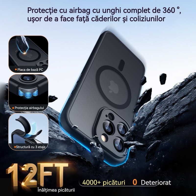 Husa de Protectie, Compatibila Apple iPhone 16 Pro Max, protectie camera, Rezistent la socuri, MagSafe, Negru
