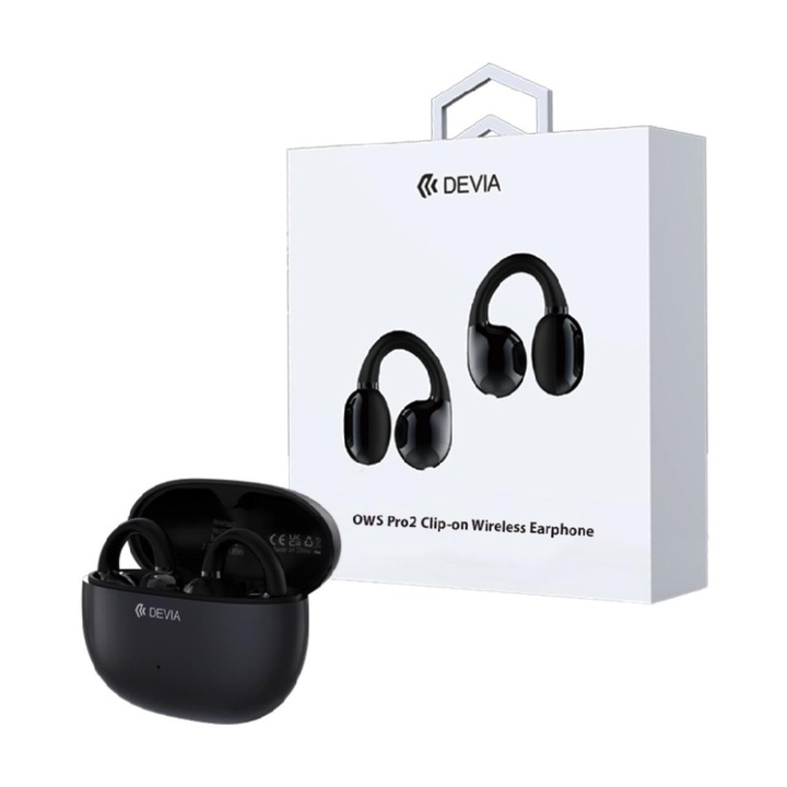 Безжични слушалки Devia, Bluetooth, OWS Pro2, с щипка, черни