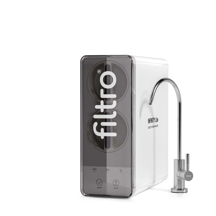 Директен поток за обратна осмоза, FILTRO INFINITY Lite DF600, висок поток от 600GPD, без басейн, бустерна помпа, патрони с туист система
