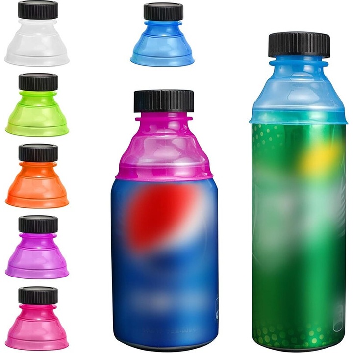 Set de 6 dopuri reutilizabile pentru conserve, Sparkle Tmax, potrivite pentru bauturi carbogazoase, bere, multicolor