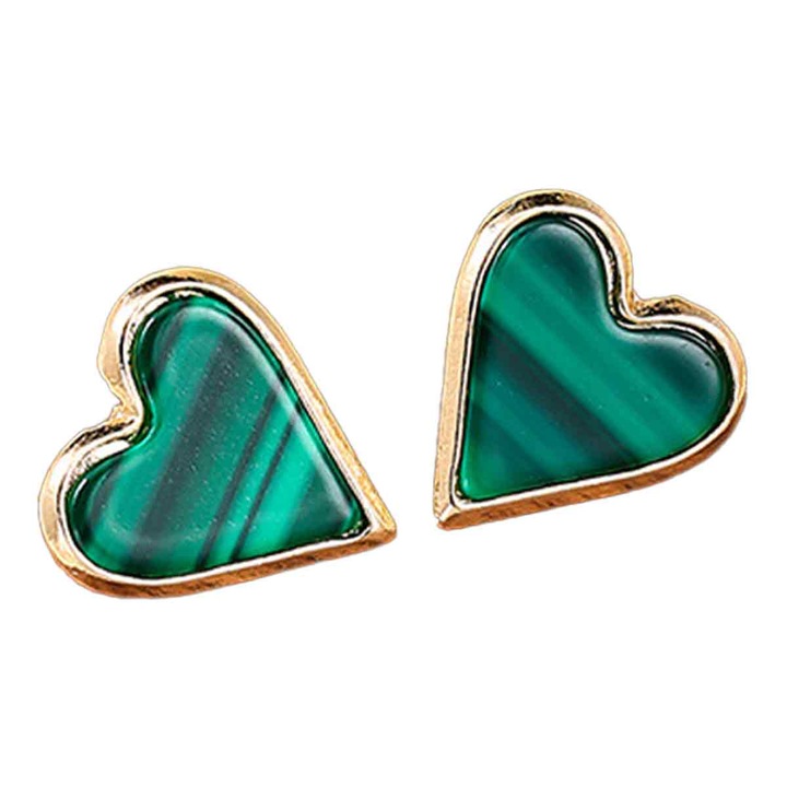 Cercei mini in forma de inima, Enforose, verde, 5.5x5.5x1.5cm