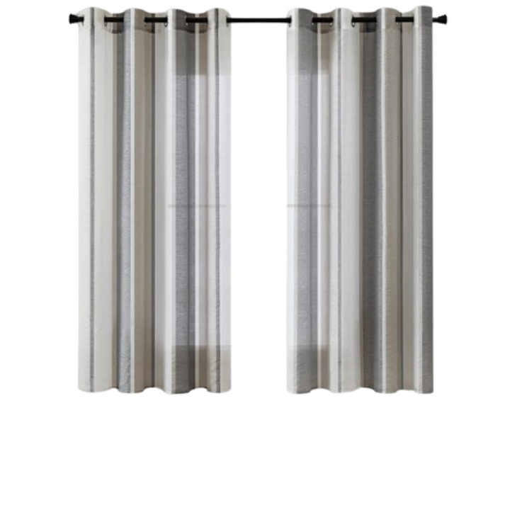 Függöny karikás, MIULEE, csíkos mintás, átlátszó, ablakra alkalmas, 140 x 145 cm, Fehér szürkével