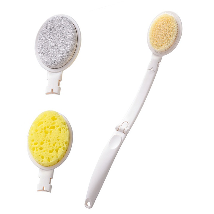 CooTooLa 2 az 1-ben fürdőkefe, puha szivacs, hosszú nyél a teljes hámlasztáshoz és tisztításhoz