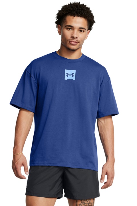 Under Armour, Tricou cu logo, pentru fitness, Albastru royal