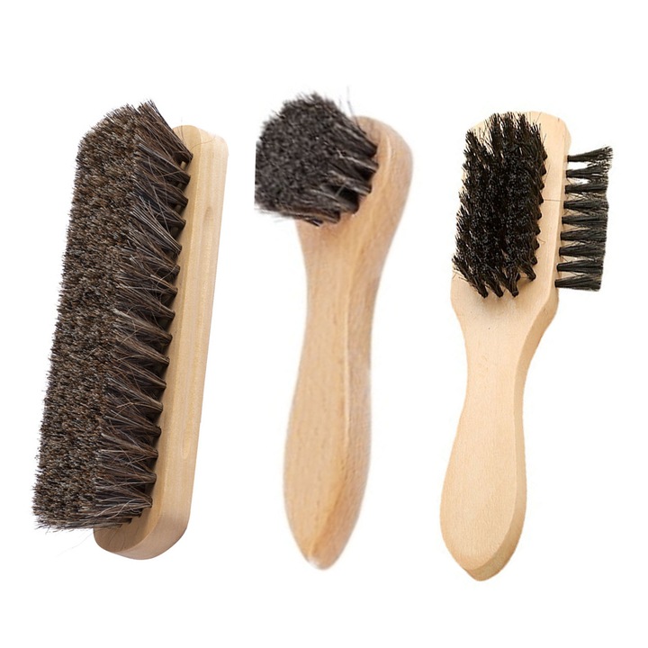 3 db CooTooLa lószőr borotvakefe készlet bükkfa nyéllel cipőápoláshoz, tisztításhoz, polírozáshoz, többszínű