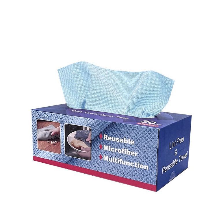 Lavete din microfibra, CooTooLa, set 30 bucati, 28x28cm, albastre, absorbante si rapide la uscare