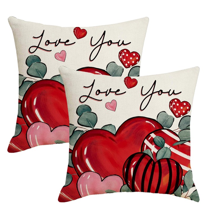 Set fete de perna Enforose, dungi de inima, 2 bucati, multicolor, 45x45cm