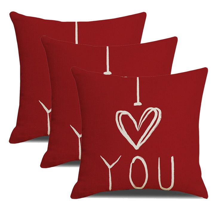 Set de 3 fete de perna Enforose, dungi rosii, I Love You, 45x45cm