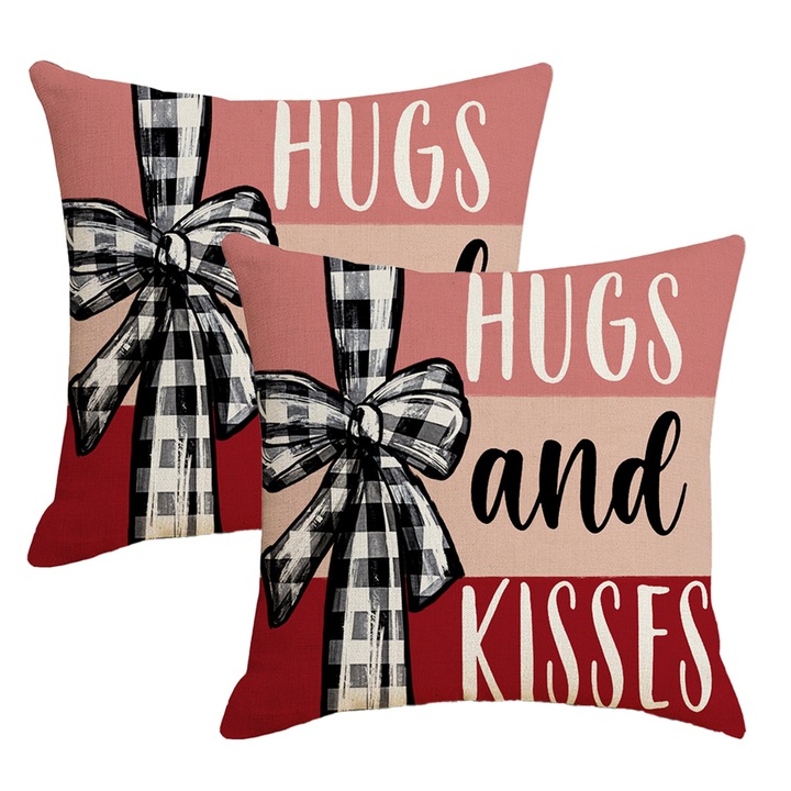 Set huse de perna Enforose, dungi de inima, 2 bucati, multicolor, 45x45cm