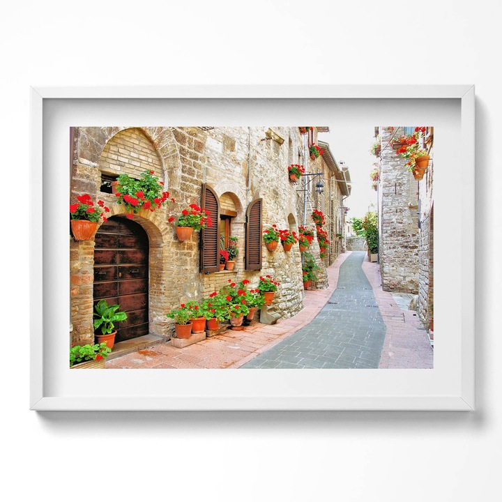 Tablou Inramat, Wallfluent, Trei catelusi caini, Rama alba, 70x50 cm, 010330010120100280038