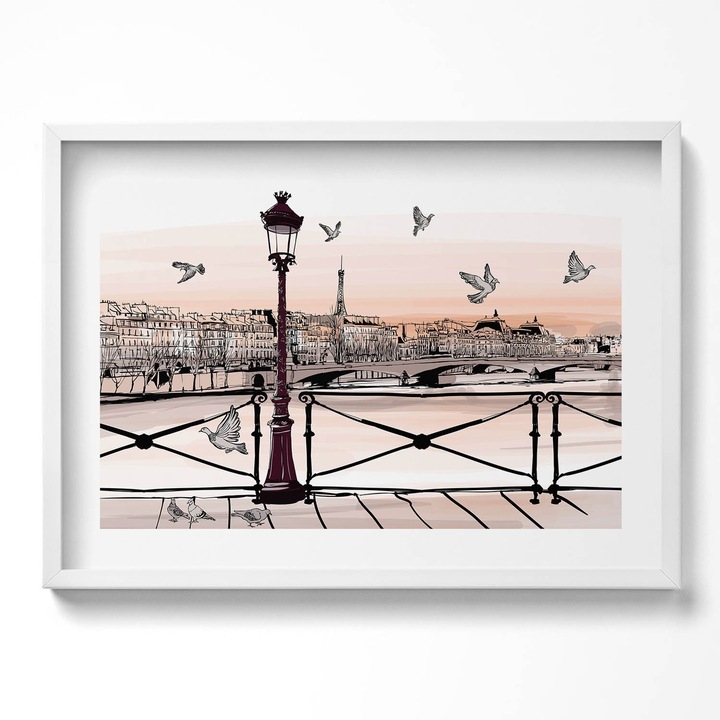 Tablou Inramat, Wallfluent, Strazile alb-negru din Chicago, Rama alba, 70x50 cm, 010330010120100280178